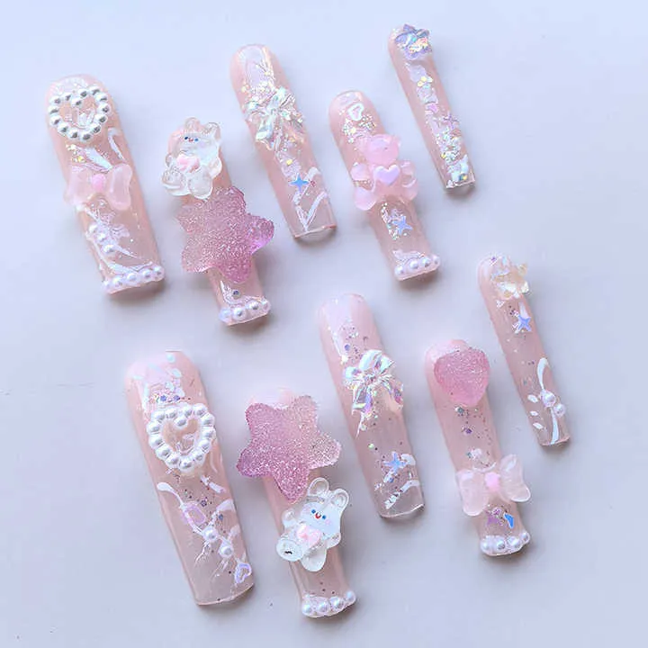 مجموعة أظافر فرنسية طويلة وردية ساحرة - Manufacturer Customized Pink Charming French Long