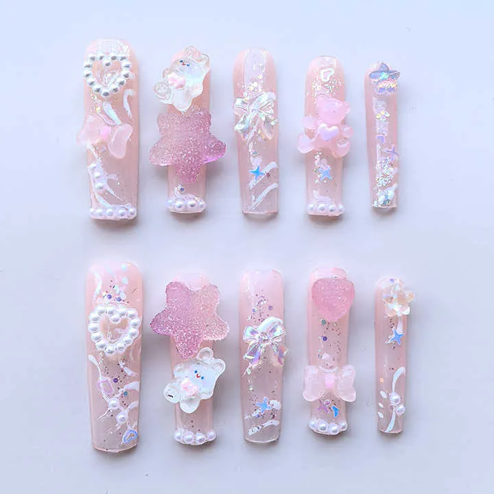 مجموعة أظافر فرنسية طويلة وردية ساحرة - Manufacturer Customized Pink Charming French Long