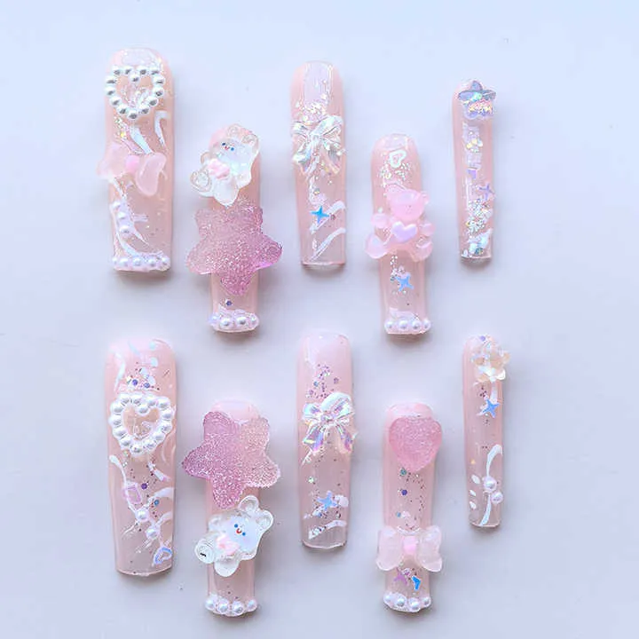 مجموعة أظافر فرنسية طويلة وردية ساحرة - Manufacturer Customized Pink Charming French Long