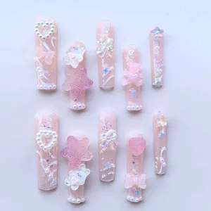 مجموعة أظافر فرنسية طويلة وردية ساحرة - Manufacturer Customized Pink Charming French Long