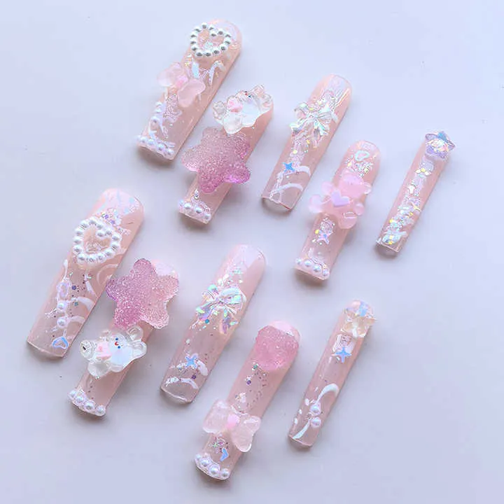 مجموعة أظافر فرنسية طويلة وردية ساحرة - Manufacturer Customized Pink Charming French Long