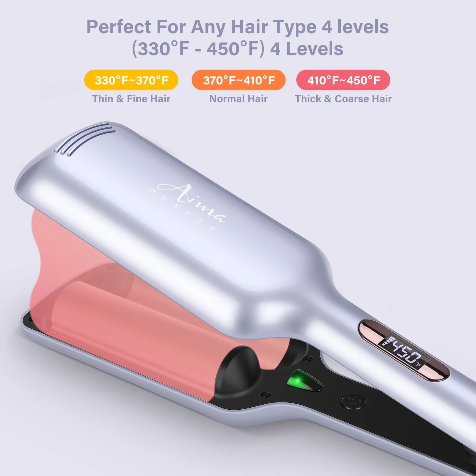 32mm Aima Beauty 2 Barrel Curling Wand Big Wave Mermaid Hair Waver, Hair Crimper Iron Anti-Scald, Negative Ionic Emitter Lock Hair Moisture Short/Medium/Long Hair (Purple)
