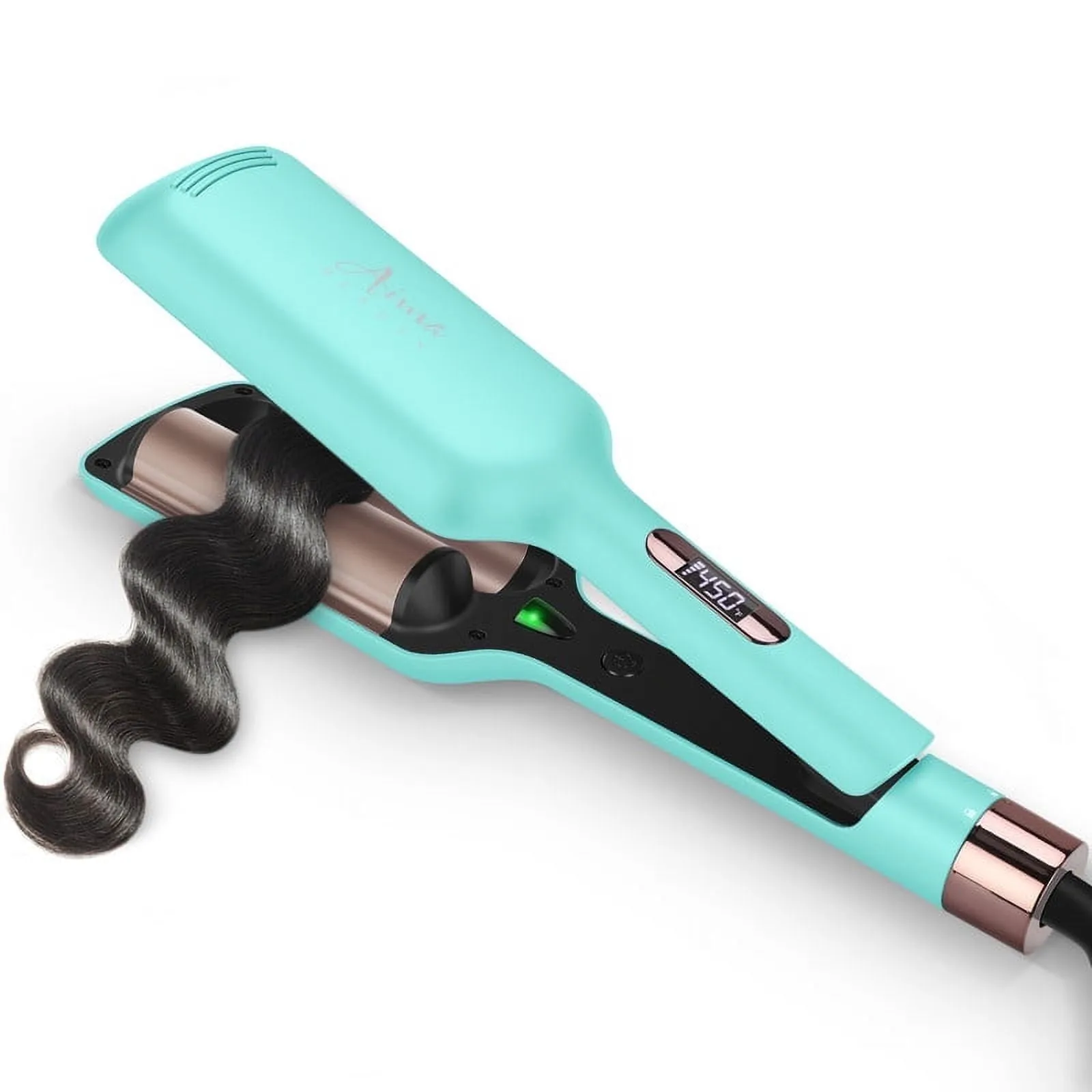 32mm Aima Beauty 2 Barrel Curling Wand Big Wave Mermaid Hair Waver, Hair Crimper Iron Anti-Scald, Negative Ionic Emitter Lock Hair Moisture Short/Medium/Long Hair (Purple)