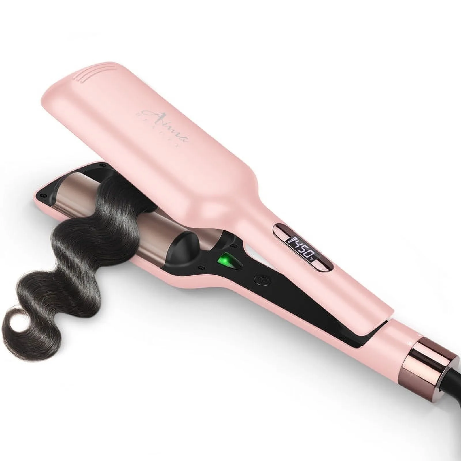 32mm Aima Beauty 2 Barrel Curling Wand Big Wave Mermaid Hair Waver, Hair Crimper Iron Anti-Scald, Negative Ionic Emitter Lock Hair Moisture Short/Medium/Long Hair (Purple)