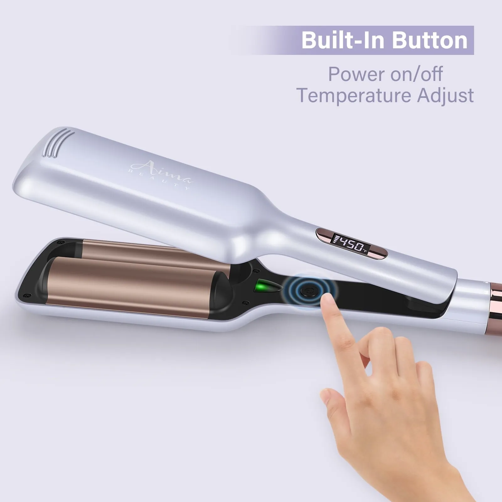 32mm Aima Beauty 2 Barrel Curling Wand Big Wave Mermaid Hair Waver, Hair Crimper Iron Anti-Scald, Negative Ionic Emitter Lock Hair Moisture Short/Medium/Long Hair (Purple)