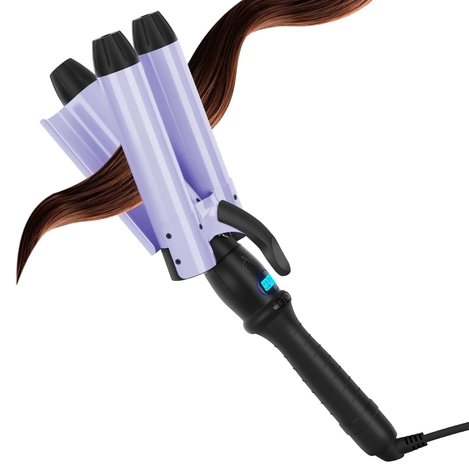 32mm Aima Beauty 2 Barrel Curling Wand Big Wave Mermaid Hair Waver, Hair Crimper Iron Anti-Scald, Negative Ionic Emitter Lock Hair Moisture Short/Medium/Long Hair (Purple)