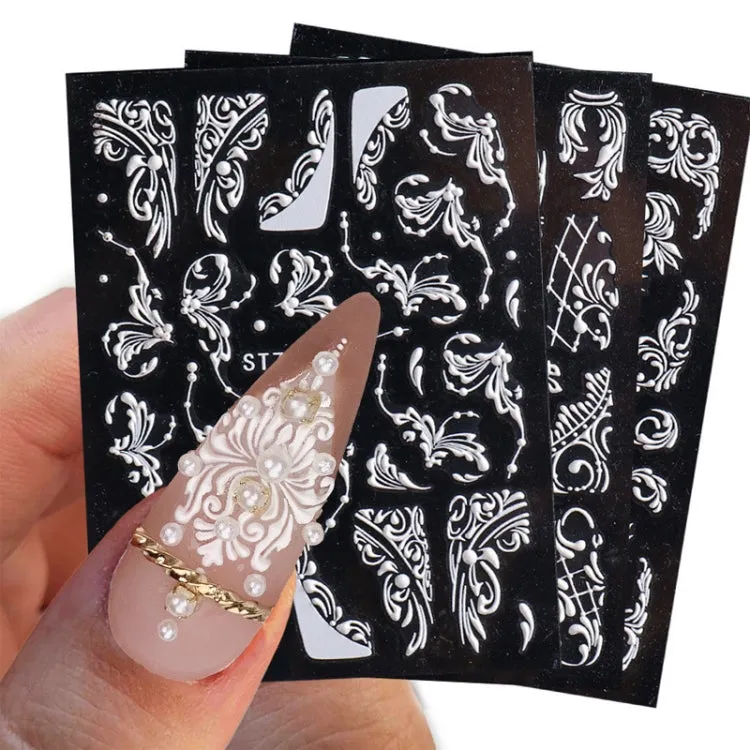 5D Three-dimensional Carved Nail Art Stickers Rose Pattern Embossed Nail Stickers, Stz-5D09, Stz-5D10, Stz-5D11, Stz-5D12, Stz-5D13, Stz-5D14, Stz-5D15, Stz-5D16