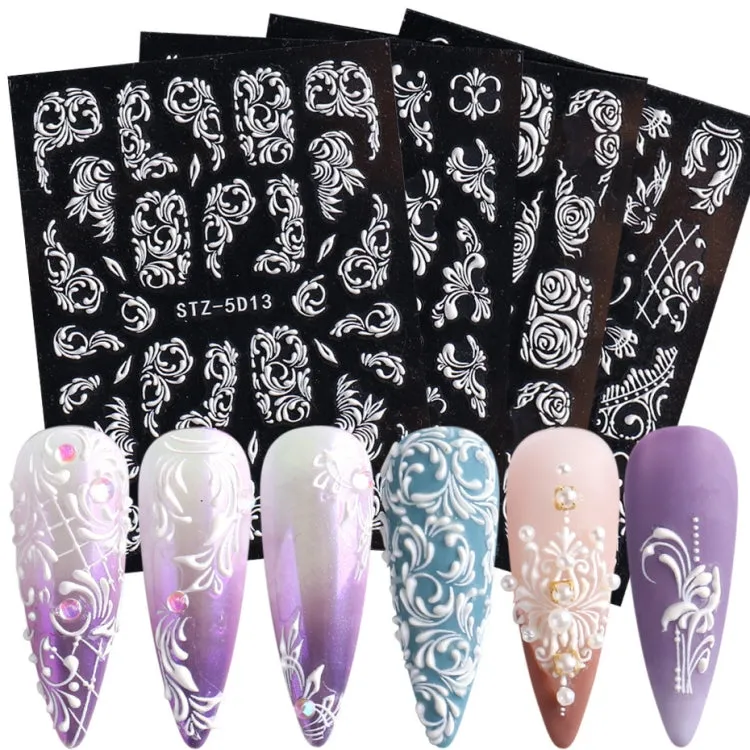 5D Three-dimensional Carved Nail Art Stickers Rose Pattern Embossed Nail Stickers, Stz-5D09, Stz-5D10, Stz-5D11, Stz-5D12, Stz-5D13, Stz-5D14, Stz-5D15, Stz-5D16