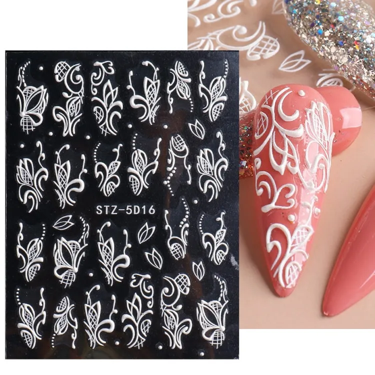 5D Three-dimensional Carved Nail Art Stickers Rose Pattern Embossed Nail Stickers, Stz-5D09, Stz-5D10, Stz-5D11, Stz-5D12, Stz-5D13, Stz-5D14, Stz-5D15, Stz-5D16