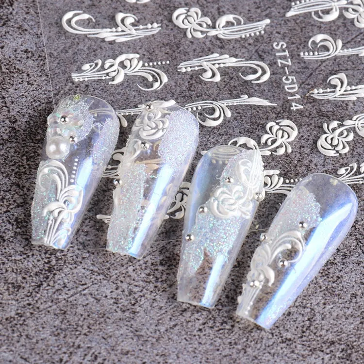 5D Three-dimensional Carved Nail Art Stickers Rose Pattern Embossed Nail Stickers, Stz-5D09, Stz-5D10, Stz-5D11, Stz-5D12, Stz-5D13, Stz-5D14, Stz-5D15, Stz-5D16
