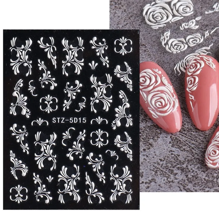 5D Three-dimensional Carved Nail Art Stickers Rose Pattern Embossed Nail Stickers, Stz-5D09, Stz-5D10, Stz-5D11, Stz-5D12, Stz-5D13, Stz-5D14, Stz-5D15, Stz-5D16