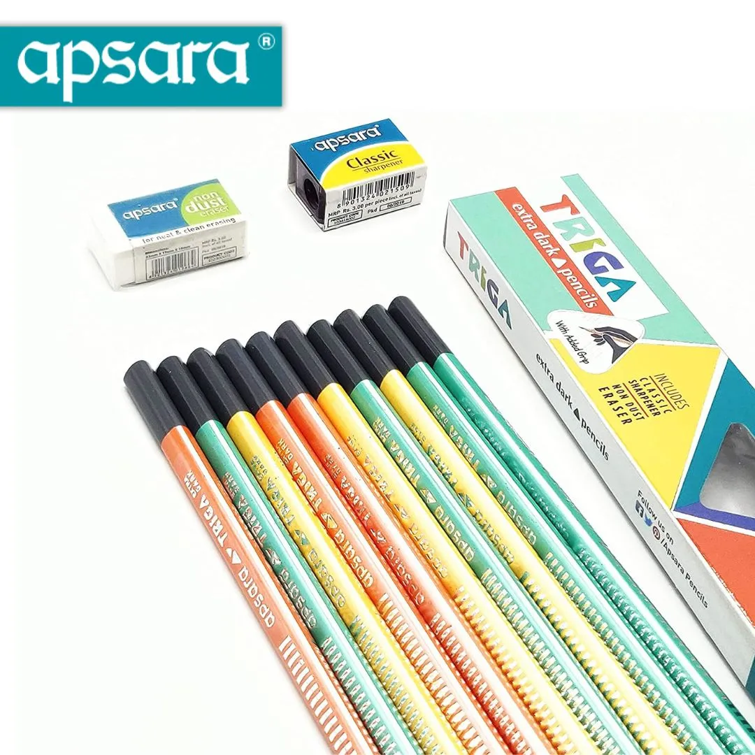 Apsara Triga Pencils with Unique Triangular Design ( Pack Of 10 )