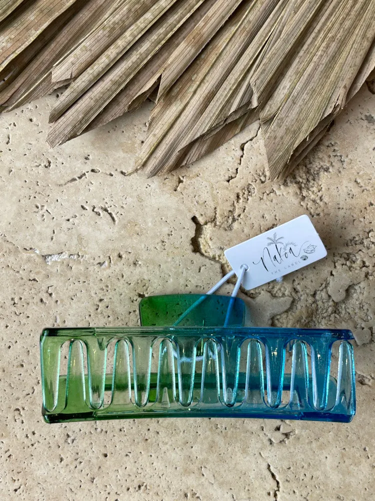 Claw Clip - Elongated Rectangle - Splice - Blue   Green - Large