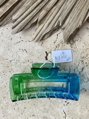 Claw Clip - Elongated Rectangle - Splice - Blue   Green - Large