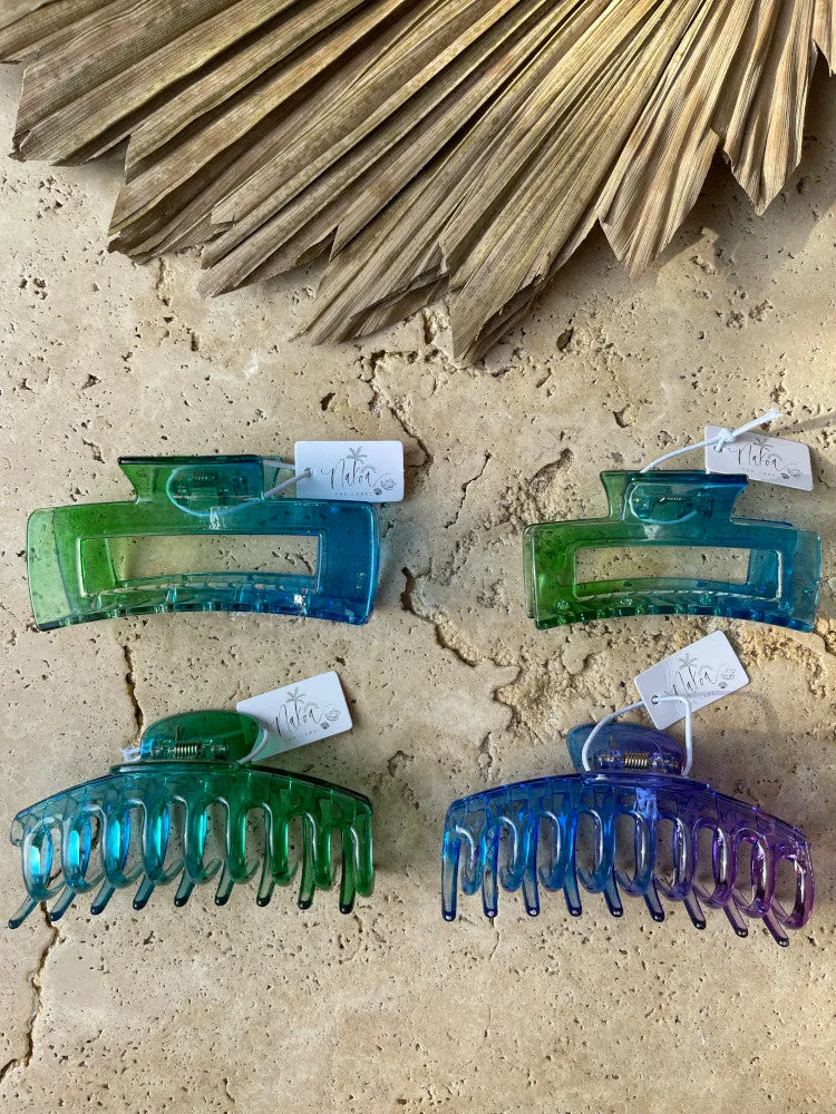 Claw Clip - Elongated Rectangle - Splice - Blue   Green - Large