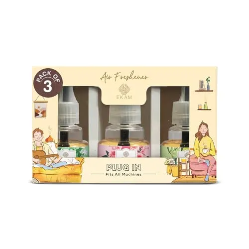 EKAM Rose, Lemongrass & Jasmine 45ML Each Pack of 3 Scented Plug-In Air Room Fresheners Refill | Premium Fragrances | Used For Home Freshener, Room Freshener, Bathroom Freshener,Home Fragrance,Plastic