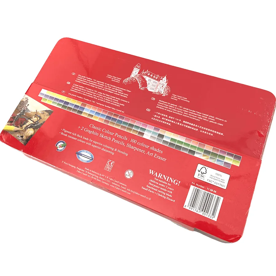Faber-Castell 100 Classic Sketch Coloured Pencils Tin Set Sharpener