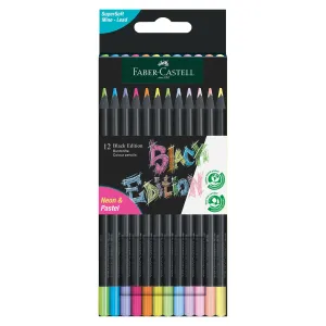 Faber-Castell Black Edition Colour Pencils - Set of 12 Neon and Pastel Colours