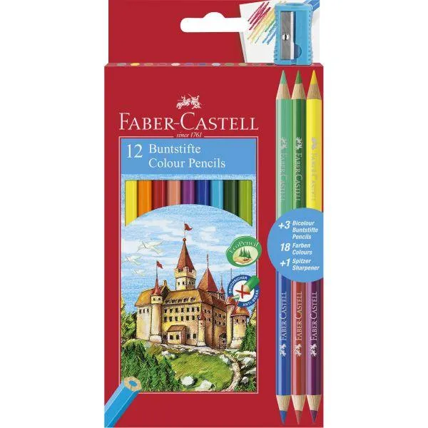 Faber-Castell - Eco Colour Pencils Box 12 With 3 Free Bi-Colours   Sharpener