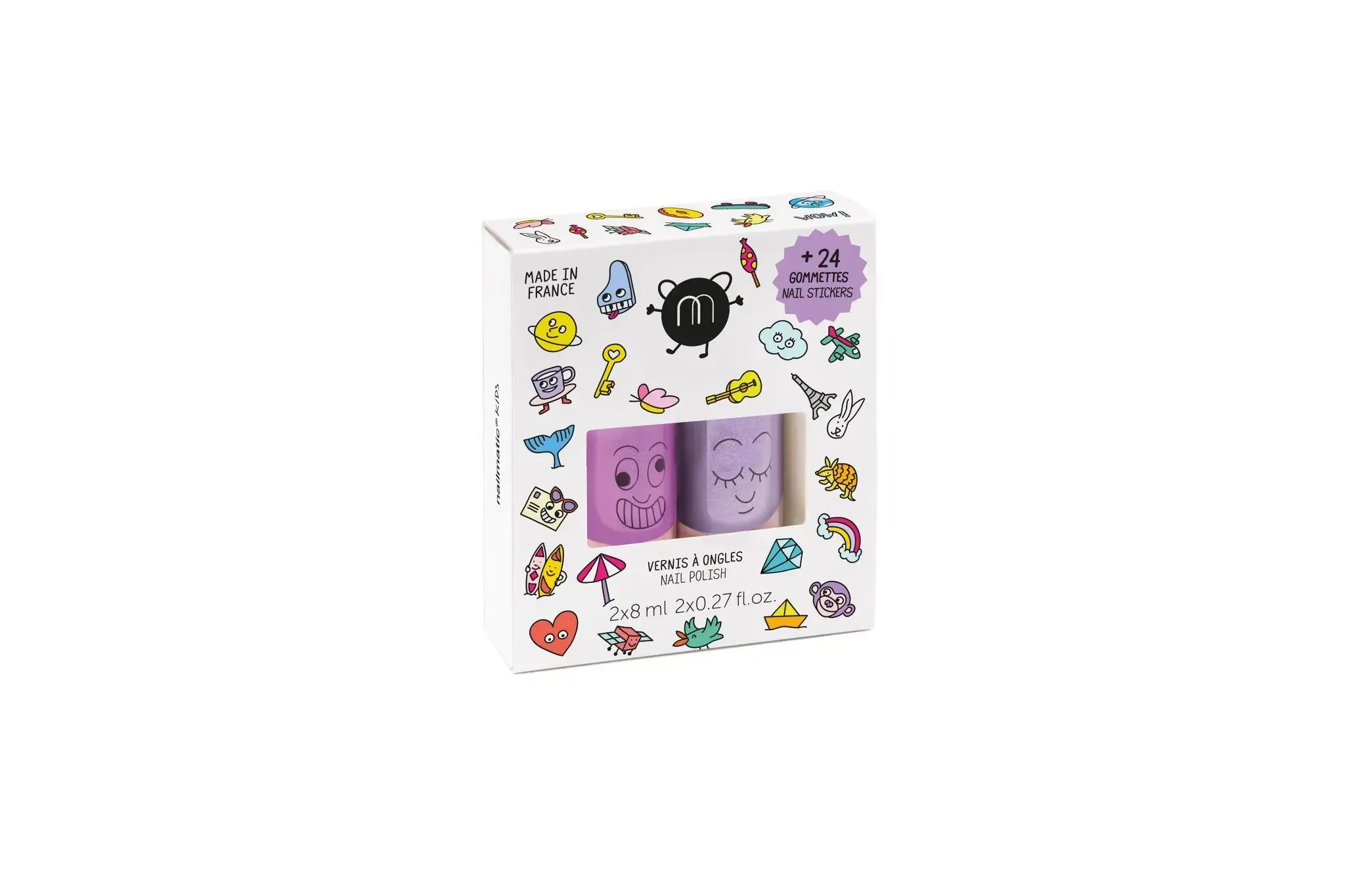 Set of 2 Nail Polishes   1 Nail Sticker- Assorted