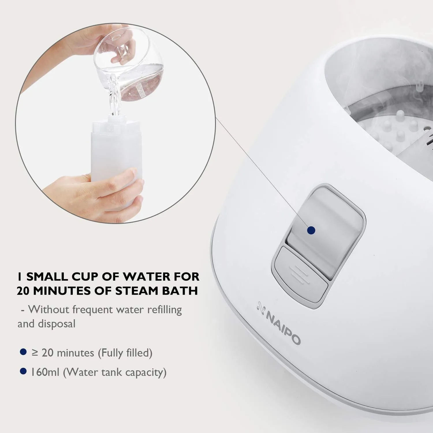 Steam Foot Bath/Spa Massager Foot Sauna Tub with 3 Heat Levels and 2 Adjustable Timers, No Water Pouring, 4 Pedicure Massage Rollers and Imitated Pebble Pedal Detachable, New Method for Stress Relief