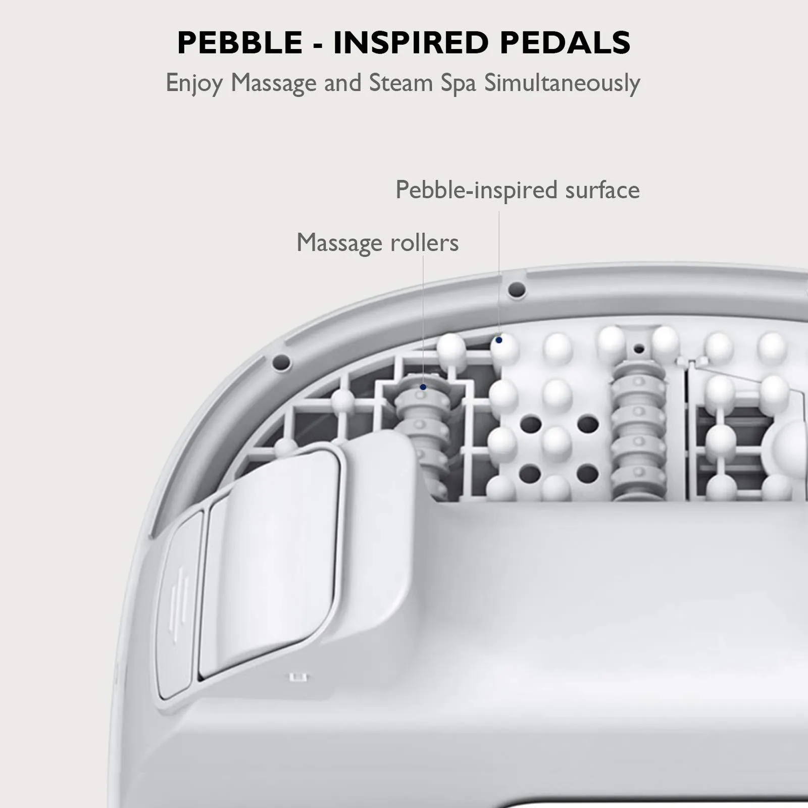 Steam Foot Bath/Spa Massager Foot Sauna Tub with 3 Heat Levels and 2 Adjustable Timers, No Water Pouring, 4 Pedicure Massage Rollers and Imitated Pebble Pedal Detachable, New Method for Stress Relief