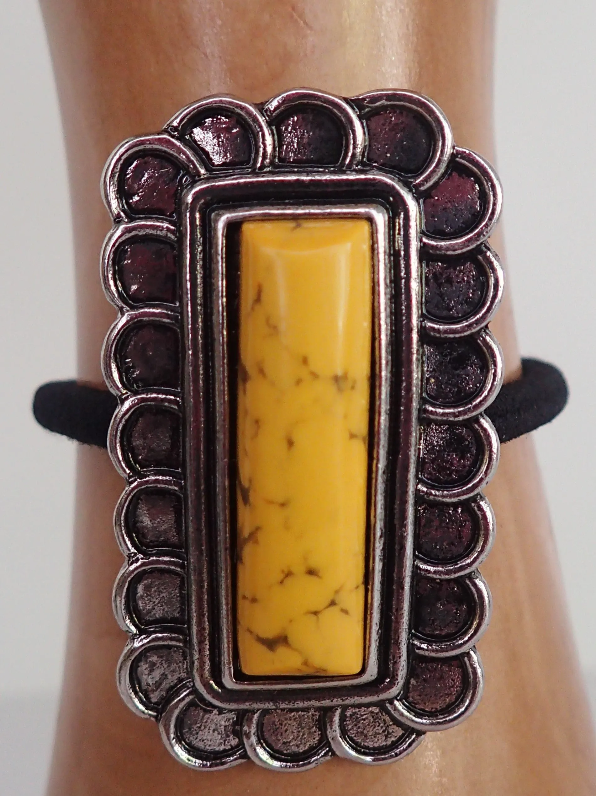 Tanie Rectangle Center Stone Encased In Silver Hair Tie -Three Colors