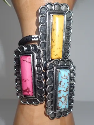 Tanie Rectangle Center Stone Encased In Silver Hair Tie -Three Colors