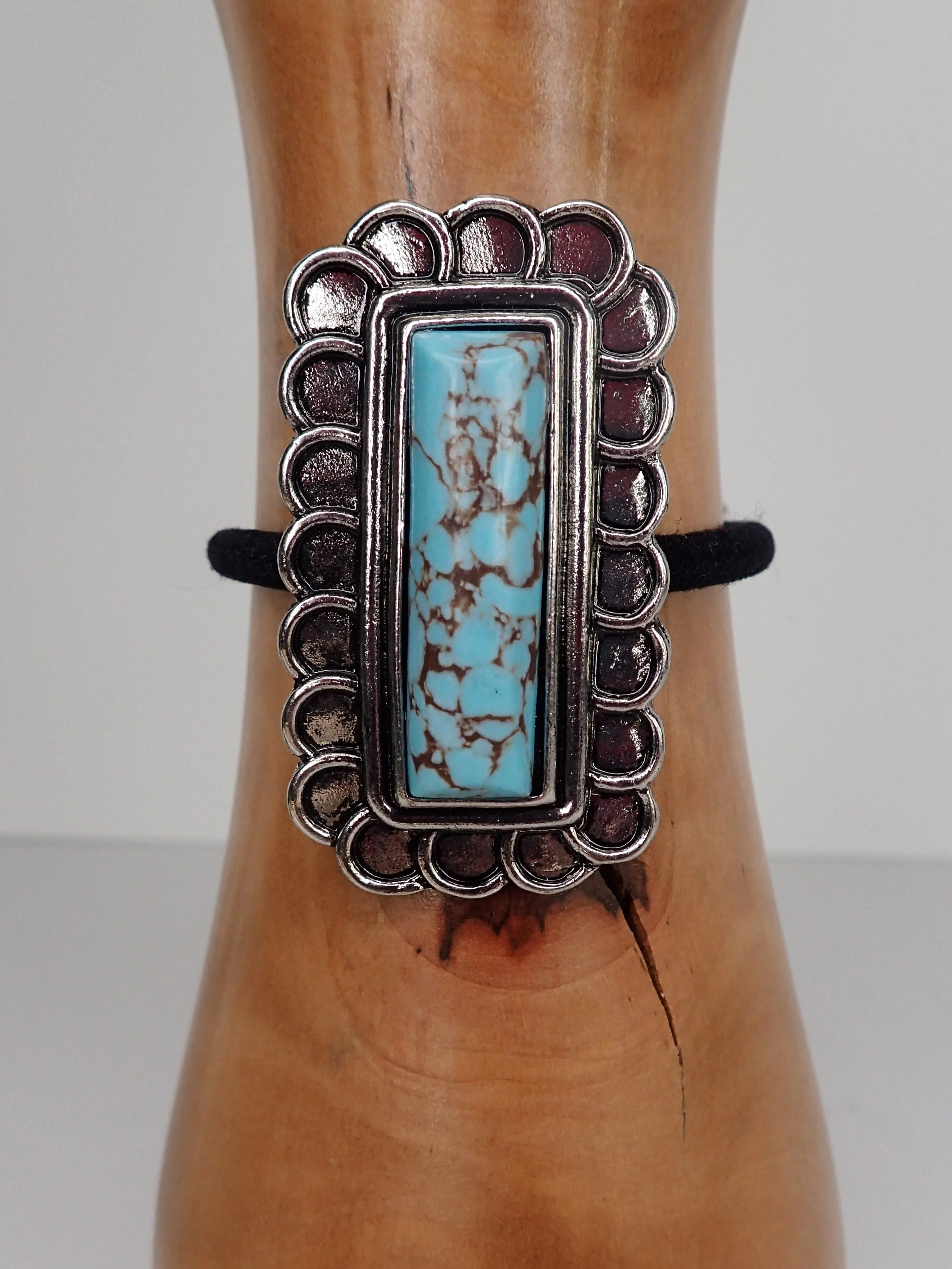 Tanie Rectangle Center Stone Encased In Silver Hair Tie -Three Colors